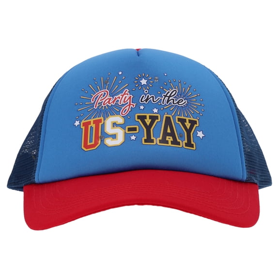 Party in the US-Yay Trucker Hat, Red and Blue, One Size, Patriotic by Way To Celebrate