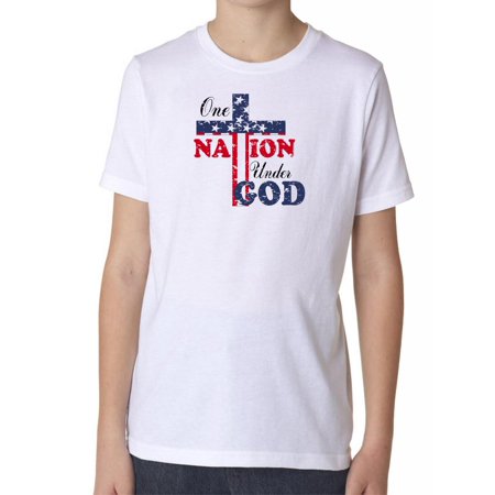 One Nation Under God - Patriot Christian Cross Boy's Cotton Youth T-Shirt