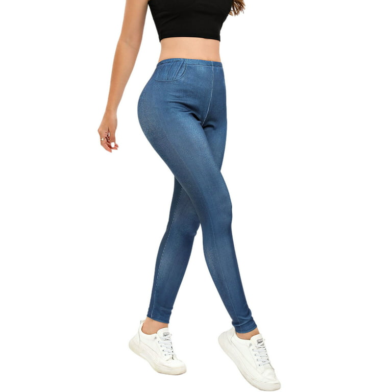 Women's Denim Print Fake Jeans Look Like Leggings Sexy Stretchy High Waist  Slim Leggings That Hide Cellulite, Light Blue #0, Small : :  Clothing, Shoes & Accessories