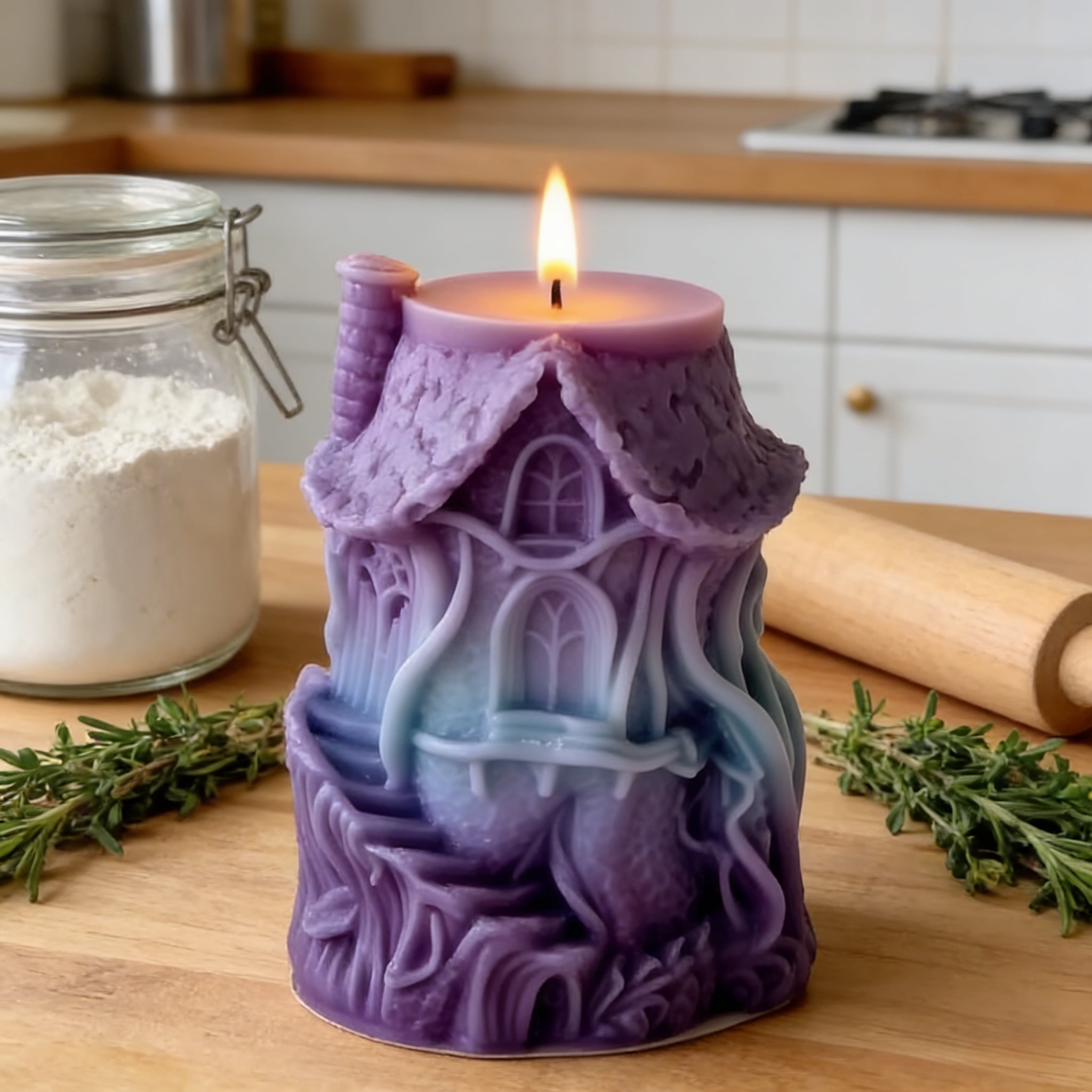 2PCS Wooden House Silicone Candle Mold, Treehouse Candle Mold Production, Aromatherapy Candle Ornaments Resin Casting Silicone Molds for Home Decor & Candle Making Craft Mold