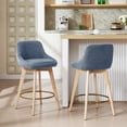 thumbnail image 2 of Zesthouse 26.8″ Swivel Bar Stools Counter Height Set of 2, Modern Counter Stools with Backs & Wood Legs, Upholstered Linen Fabric Barstools for Island Kitchen, Blue, 2 of 10