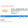 thumbnail image 2 of Air Filter - Compatible with 2002 - 2005 Mercedes-Benz ML500 163.175 5.0L V8 2003 2004, 2 of 2