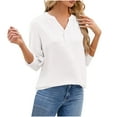 thumbnail image 3 of Timegard Womens Tops V Neck Button 3/4 Sleeve Solid Color Lightweight Casual Loose Blouse Tee Summer, 3 of 4