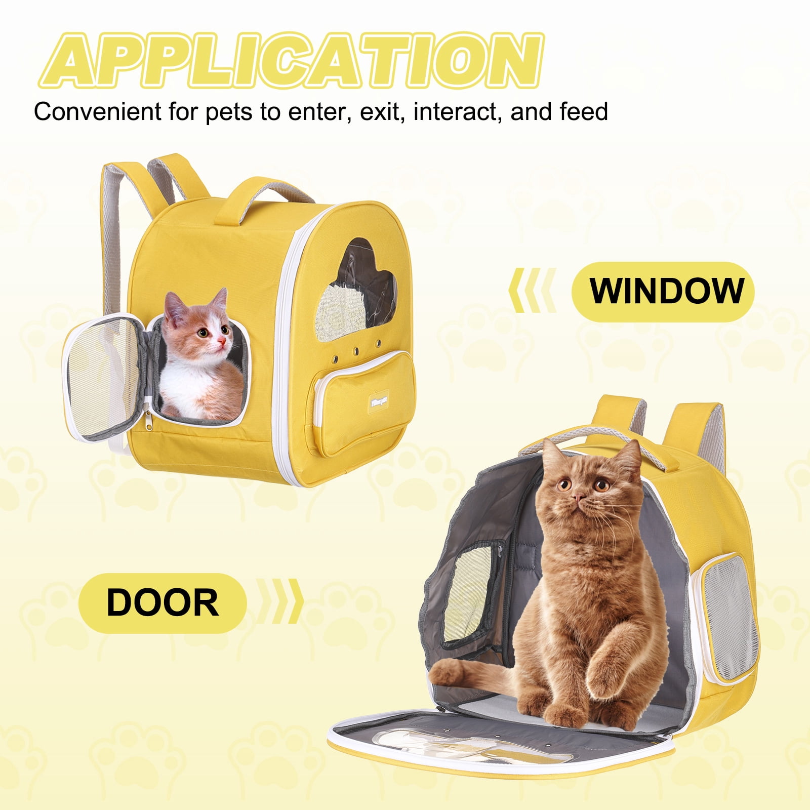 Cat Backpack Carrier, Large Space & Breathable, Pet Hiking Travel Backpack for Cats Yellow