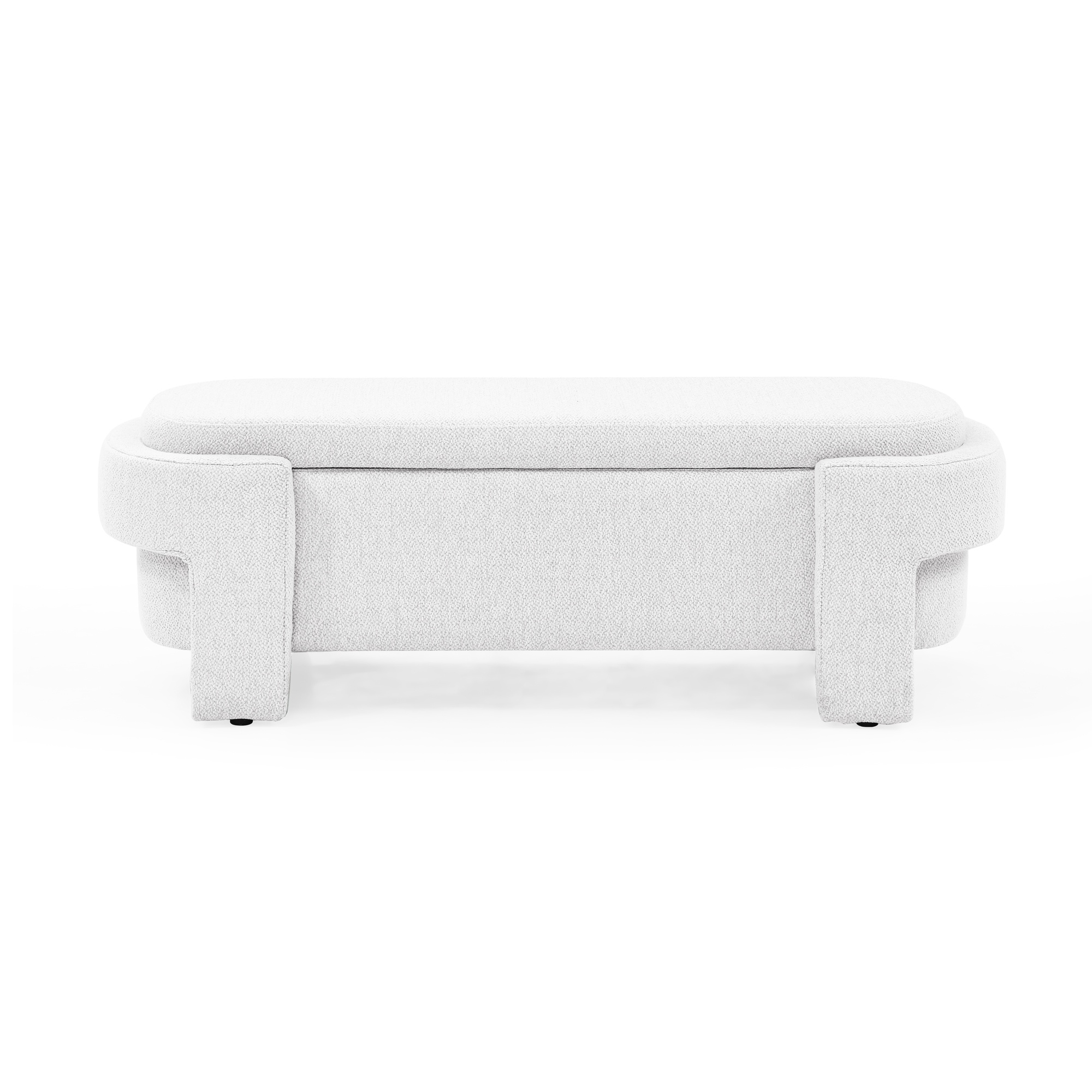 PORKISS 51” Storage Ottoman Bench, Linen Upholstered Long Storage Bench with Large Storage Space, Modern Foam End of Bed Seat for Living Room, Bedroom, Entryway, White