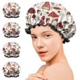 thumbnail image 7 of Shower Caps,Red Mushroom Plant White Pattern Waterproof Shower Cap for Women 4 Pieces,Double Reusable Hair Cover for Shower PEVA Elastic Stretch Hem, 7 of 7