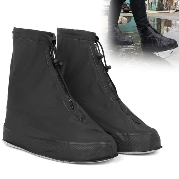 HOMEYA Waterproof Shoe Covers, Reusable & Foldable Rain Boot Shoe Cover with Zipper, Non-Slip Outdoor Protective Overshoes (L, Black)