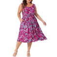 thumbnail image 2 of Agnes Orinda Women's Plus Size Square Neck Sleeveless Floral Flowy Stretchy Waist Midi Dresses 2X Hot Pink, 2 of 6