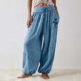 thumbnail image 4 of Women's Casual Pants Women'S Cargo Pants Baggy Wide Leg Pants Black Loose High Waist Sweatpants Multi Pockets,Blue Women's Casual Pants XXXL, 4 of 9