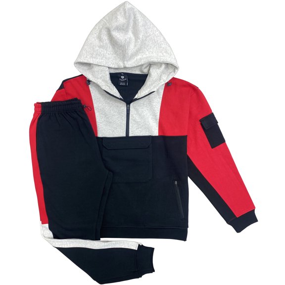Men Colorblock Quarter Zip Heavy Pullover Hoodie & Jogger Set