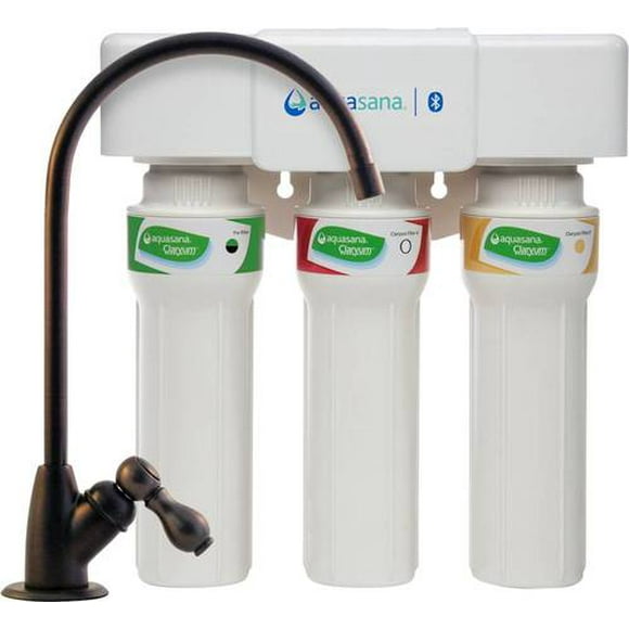 Aquasana Under Sink Water Filter System - 3-Stage Kitchen Counter Claryum Filtration - Filters 97% Of Chlorine - Oil-Rubbed Bronze Faucet - AQ-5300+.62