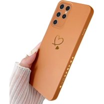 for Galaxy S23 Ultra Case 6.8 inch,Cute Bling Plated Gold Love Heart with Anti-Fall Camera Lens Cover Protection Soft Anti-Fingerprint Phone Case for Samsung Galaxy S23 Ultra 6.8" Brown