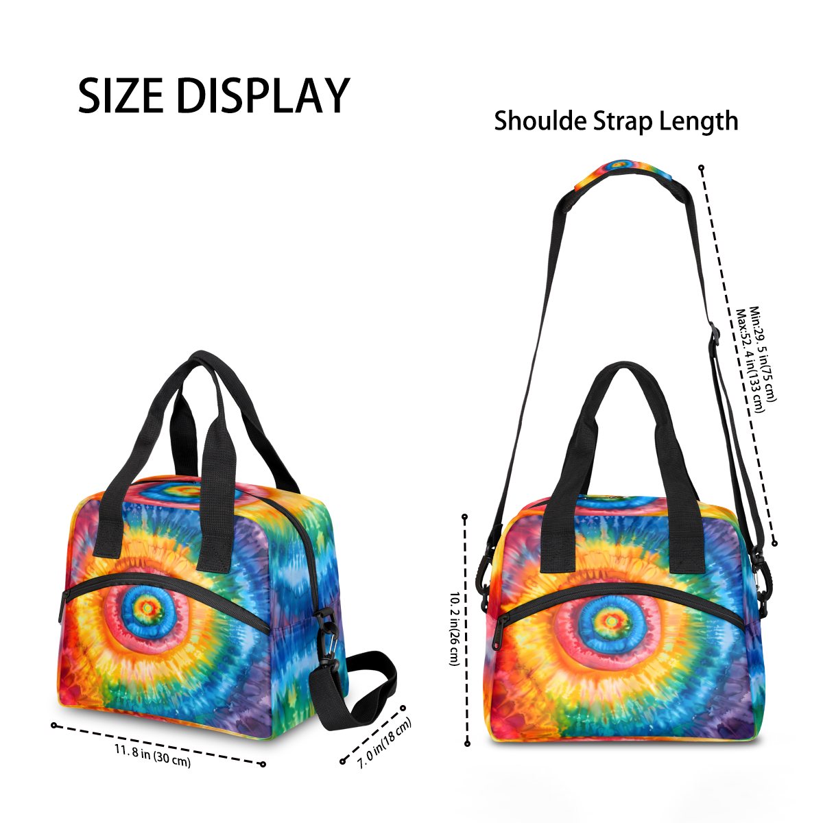 Herdesigns Tie Dye Colorful Rainbow Retro Insulated Lunch Bag for Women Men Adults Large Reusable Lunch Box Leakproof Portable Cooler Tote Bags with Adjustable Shoulder Strap