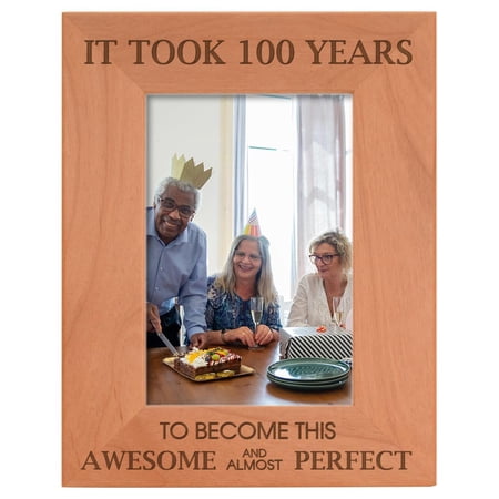 ThisWear 100th Birthday Gift Took 100 Years Awesome Natural Wood Engraved 4×6 Portrait Picture Frame Wood