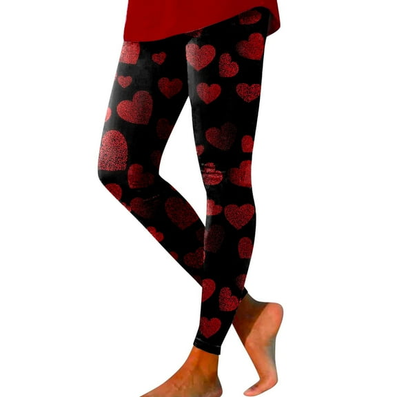 Gyexs Valentine Leggings for Women Cotton Lined Tights Soft Comfortable Athletic Style Leggings Cotton Spring Clothes #08 Red & Size L