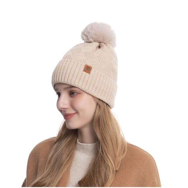 RXIRUCGD Women's Winter Solid Color With Warmth And Plush Protection Thick Hats( Beige )