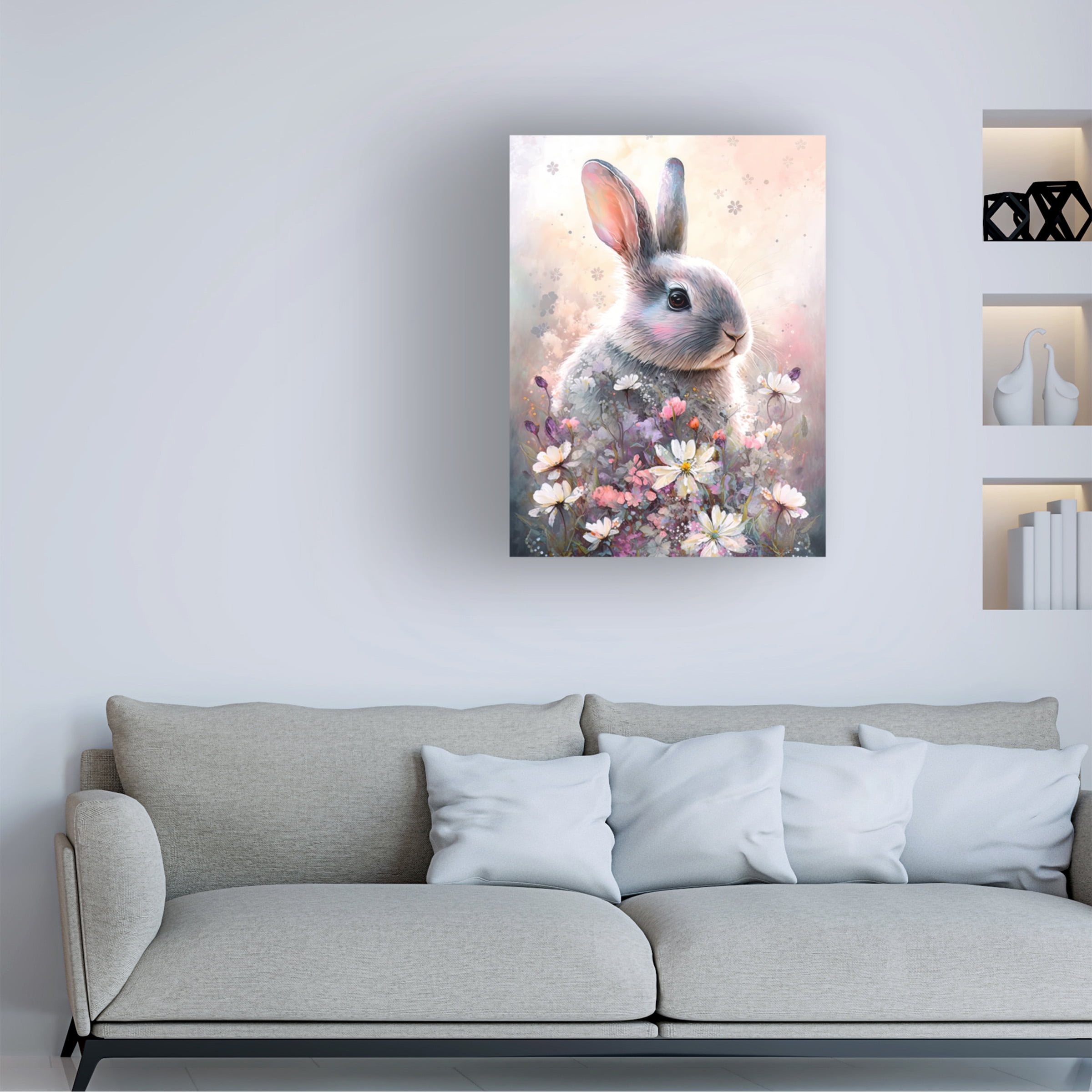 Bilge Paksoylu 'Rabbit And Flowers 2' Canvas Art