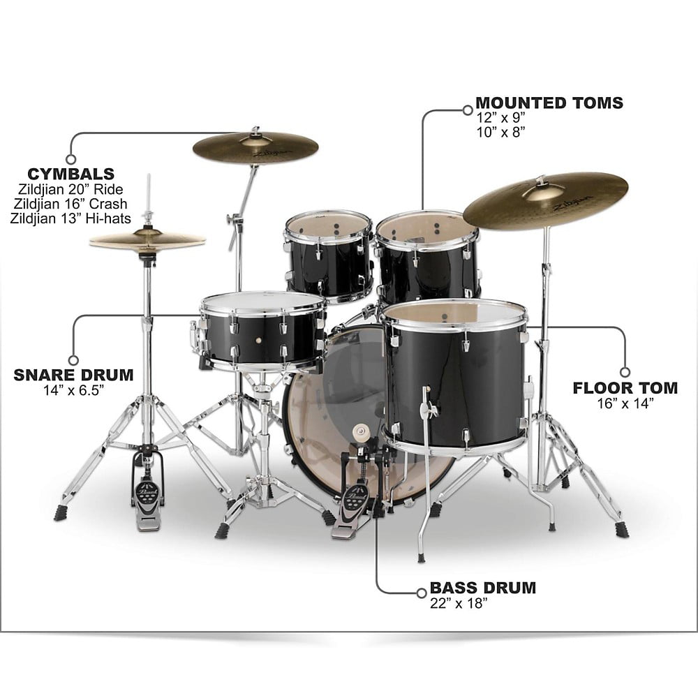Pearl Soundcheck Complete 5-pc. Drum Set with Hardware and Zildjian Planet  Z Cymbals Jet Black