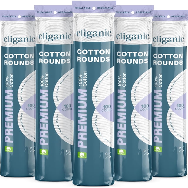 Cotton Rounds Cliganic Premium 100% algodón puro (500 unidades)