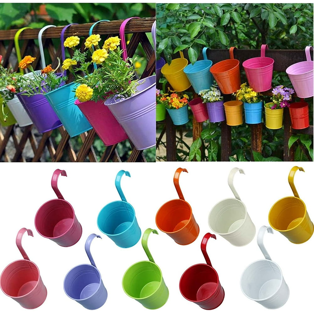 SPRING PARK Colorful Hanging Planter Pots, Metal Hanging Flower Pots ...