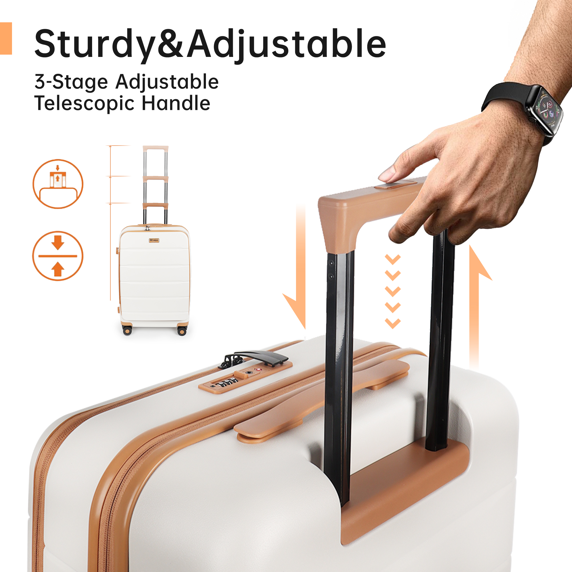 3 Piece Luggage Set,Hardside Expandable Front Opening Spinner Luggage with TSA Lock,Lightweight Hardshell Suitcase Set,20"/24"/28",Beige,CY2431