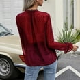 thumbnail image 4 of IROINNID Women's Long Sleeve V-Neck Shirts Comfortable Autumn New Lace V-Neck Long Sleeve Chiffon Shirt Tops,Burgundy, 4 of 8