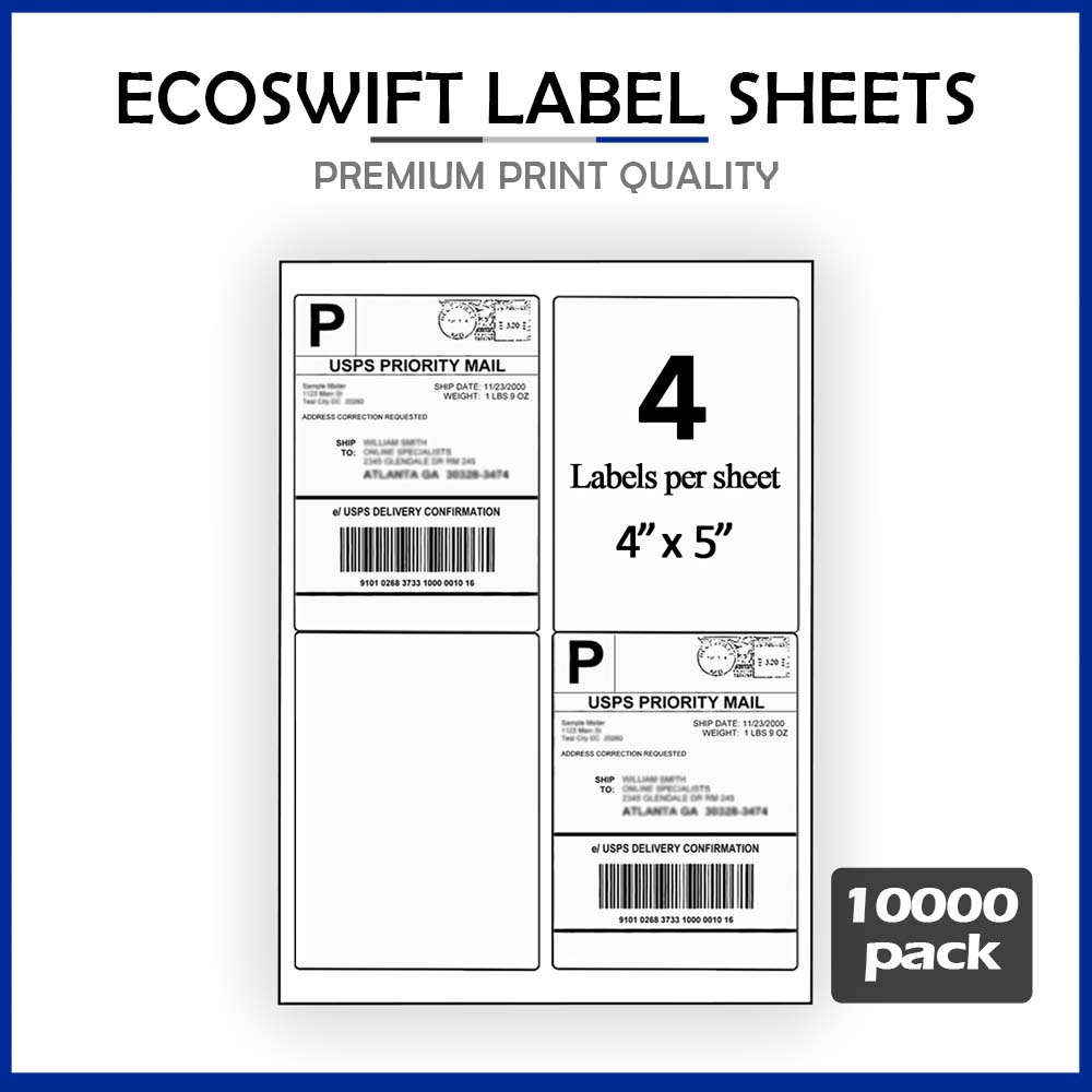 (40000) 4 x 5 EcoSwift Laser/Ink Address Shipping Adhesive Labels 4 per sheet