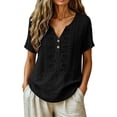 thumbnail image 2 of Uootdi Floral Embroidered Tops for Women V Neck Short Sleeve Partial Button Casual Blouses Boho Summer Style Lightweight Breathable Relaxed-Fit Tops Gift, 2 of 8