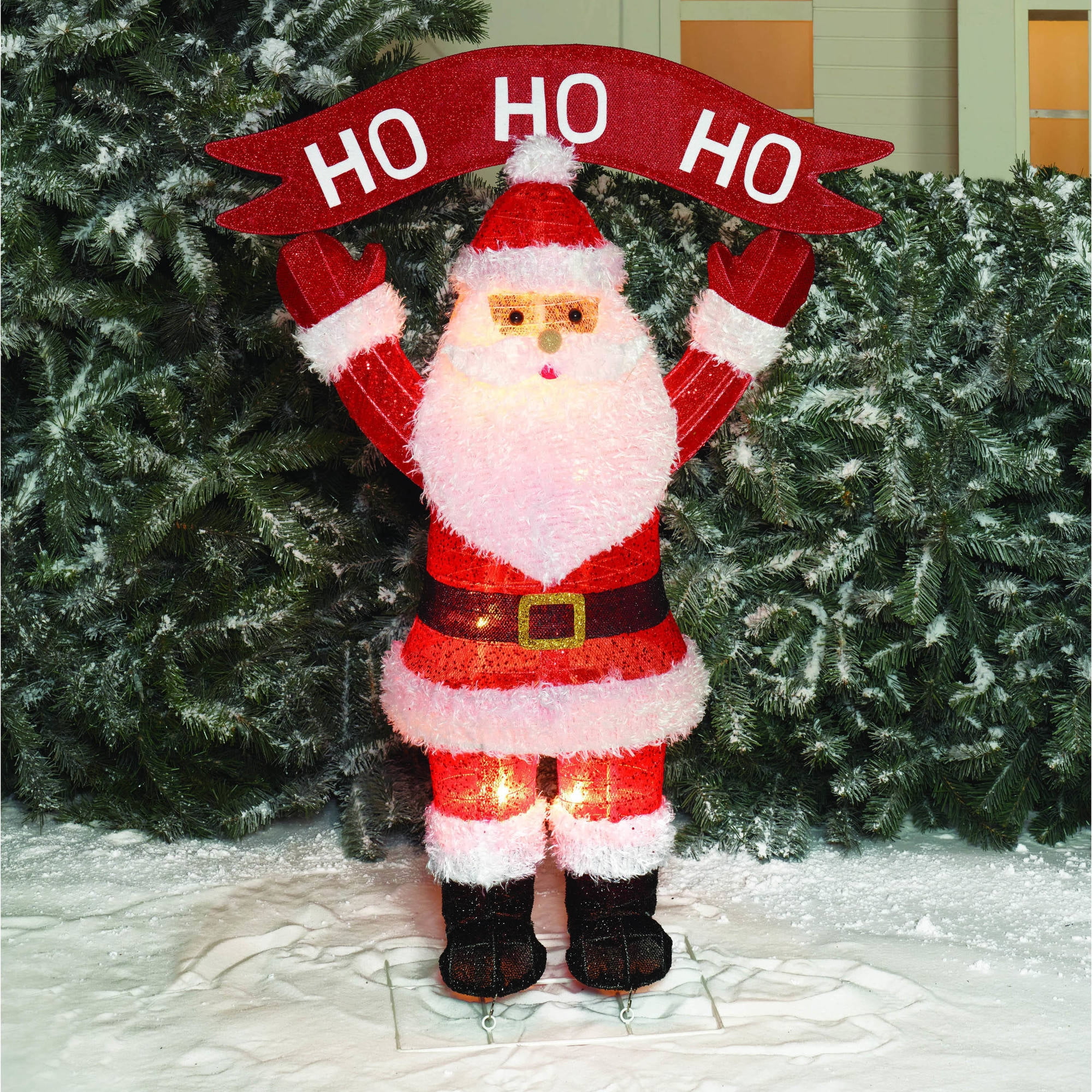 Holiday Time Christmas Decor 40 Pop Up Fluffy Santa With Hohoho Sculpture Walmart Com Walmart Com