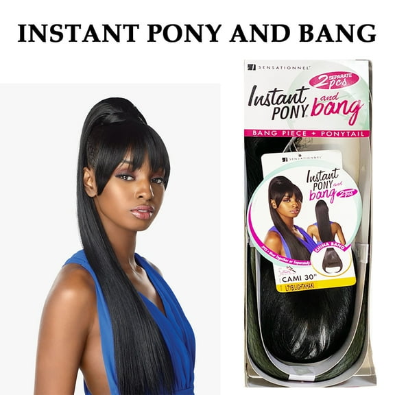 Sensationnel Instant Pony Synthetic Heat Resistant Drawstring And Bang Cami 30” ( T1B/30 Off Black Auburn )