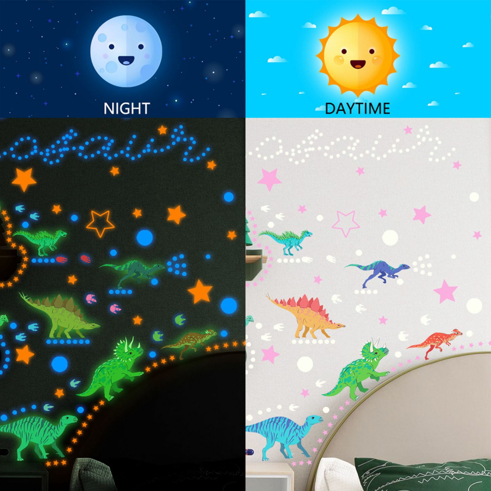 Glow in The Dark Dinosaur Wall Decals,Glowing Stickers for Ceiling,Boys Bedroom Decoration,Large Luminous Removable Dinosaur Wall Decor for Nursery,Kids Birthday Gift