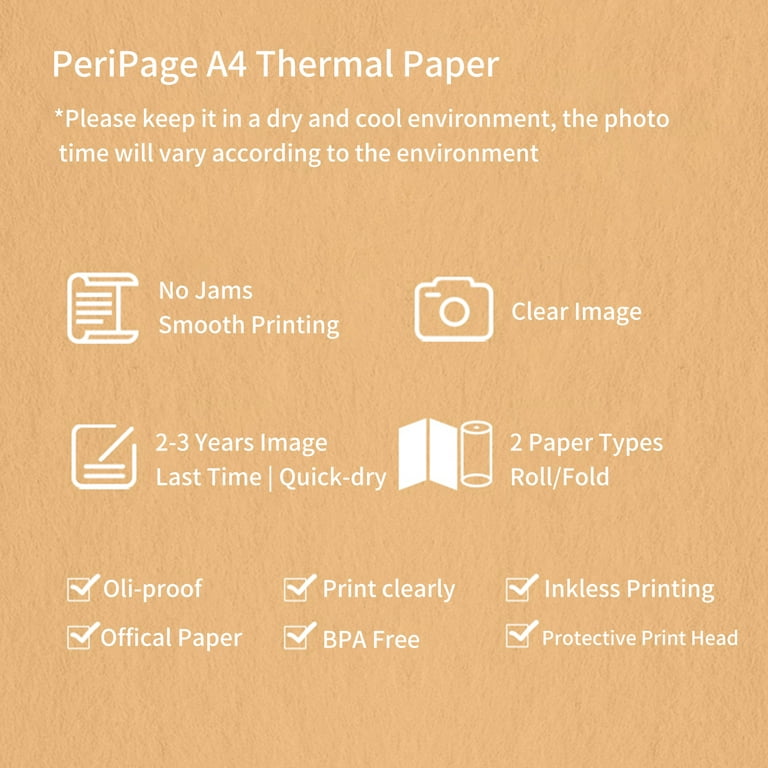 Comprar Papel térmico A4 Papel plegado Papel térmico para PeriPage A40  Impresora Secado rápido Almacenamiento prolongado Papel continuo