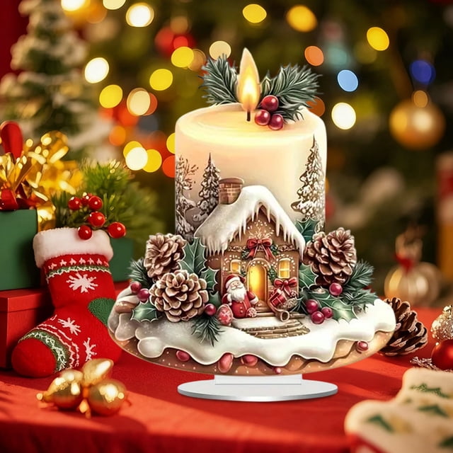 Set de adornos navideños acrílicos - Colgante de muñeco de nieve, velas, renos y campanas • Decoración de piso de 7,87x7,87 pulgadas para espejo de coche, árbol y hogar