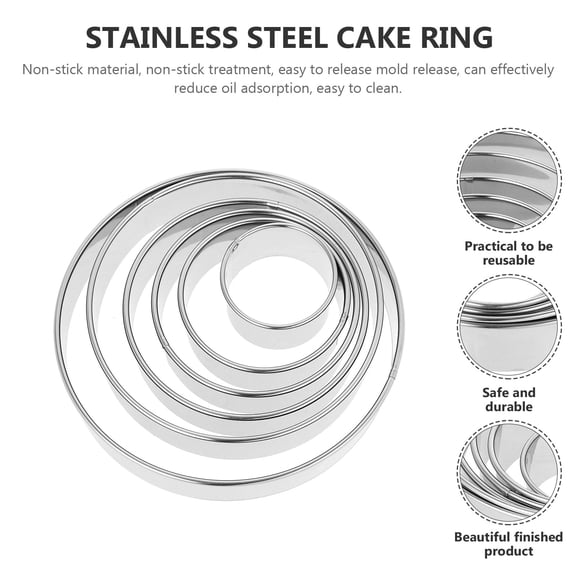 Topbathy 6Pcs Silver Stainless Steel Cake Mold Round Baking Rings for Amateur Cooks