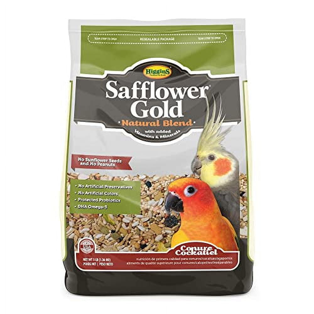 Higgins Safflower Gold Natural Food Mix for Conures & Cockatiels, 3lbs