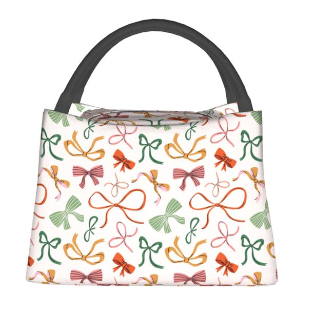 Fotbe Colorful Bow Knots Bolsa Térmica Portátil con Estampado, Bolsa de Entrega de Alimentos Aislada, Bolsa Reutilizable de Gran Capacidad para Comidas y Supermercado
