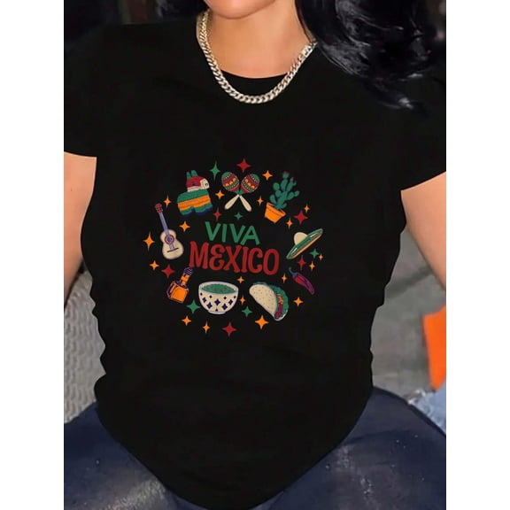 Viva Mexico Mexican independence day - I Love Mexico T-Shirt Graphic Tee summer Tops For Women Round Neck Fashion Cotton shirts