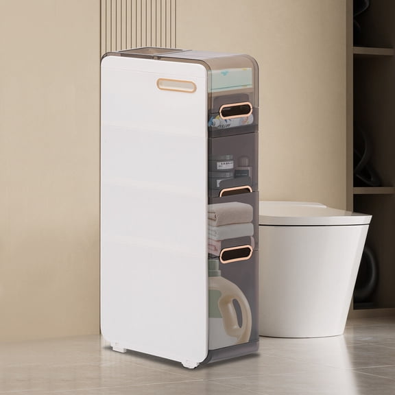 Toilet Paper Holder, Narrow Bathroom Storage Cabinet 8.66*16.34*37.87in Modern White 4 Drawers Bathroom Floor Cabinet