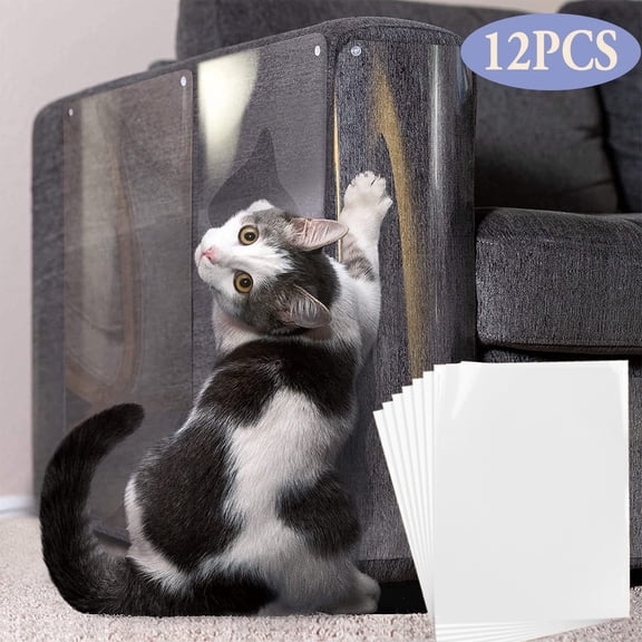 Cat Scratch Furniture Protector Couch Protector for Cat Self-Adhesive Cat Tape for Furniture Anti Cat Scratch Pad 12 Pack Clear