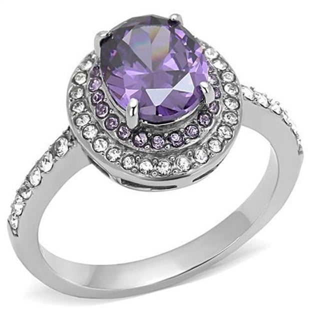 Alamode TK3032-10 Bague en Acier Inoxydable Poli pour Femmes avec CZ de Qualité AAA en Améthyste - Taille 10