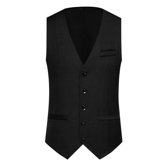 Bcfgryg Mens Casual Suit Vest Wedding Party V Neck Single Vest Mens Waterproof Jacket Black L