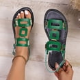 thumbnail image 2 of Green Women's Spring Summer Toe Exposed Buckle Closure Low Heel Open Back Flat Sandals Retro Style Sandals for Casual Wear Daily Commuting Indoor Outdoor Use Size 7, 2 of 8
