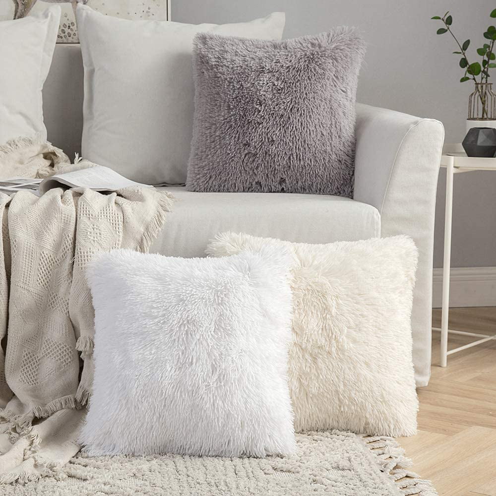 Sherpa Bed Sofa Throw Pillows White /gray/black/cream Pillows Cozy Soft  Winter Pillow Cover snuggle Bed Pillows Removable Cover 