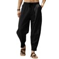 thumbnail image 2 of Labakihah Mens Pants Men Spring and Summer Pant Casual All Match Solid Color Cotton Linen Loose Trouser Fashion Beach Pant Black, 2 of 8