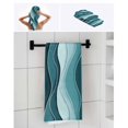 thumbnail image 6 of Abstract Turquoise Moire Towel Set of 3, Soft Microfiber Bath Towels, Hand Towel, Washcloths, Gradient Coastal Ocean Geometric Quick-Dry Absorbent Towels for Bathroom Kitchen Hotel Beach Gym Spa, 6 of 7