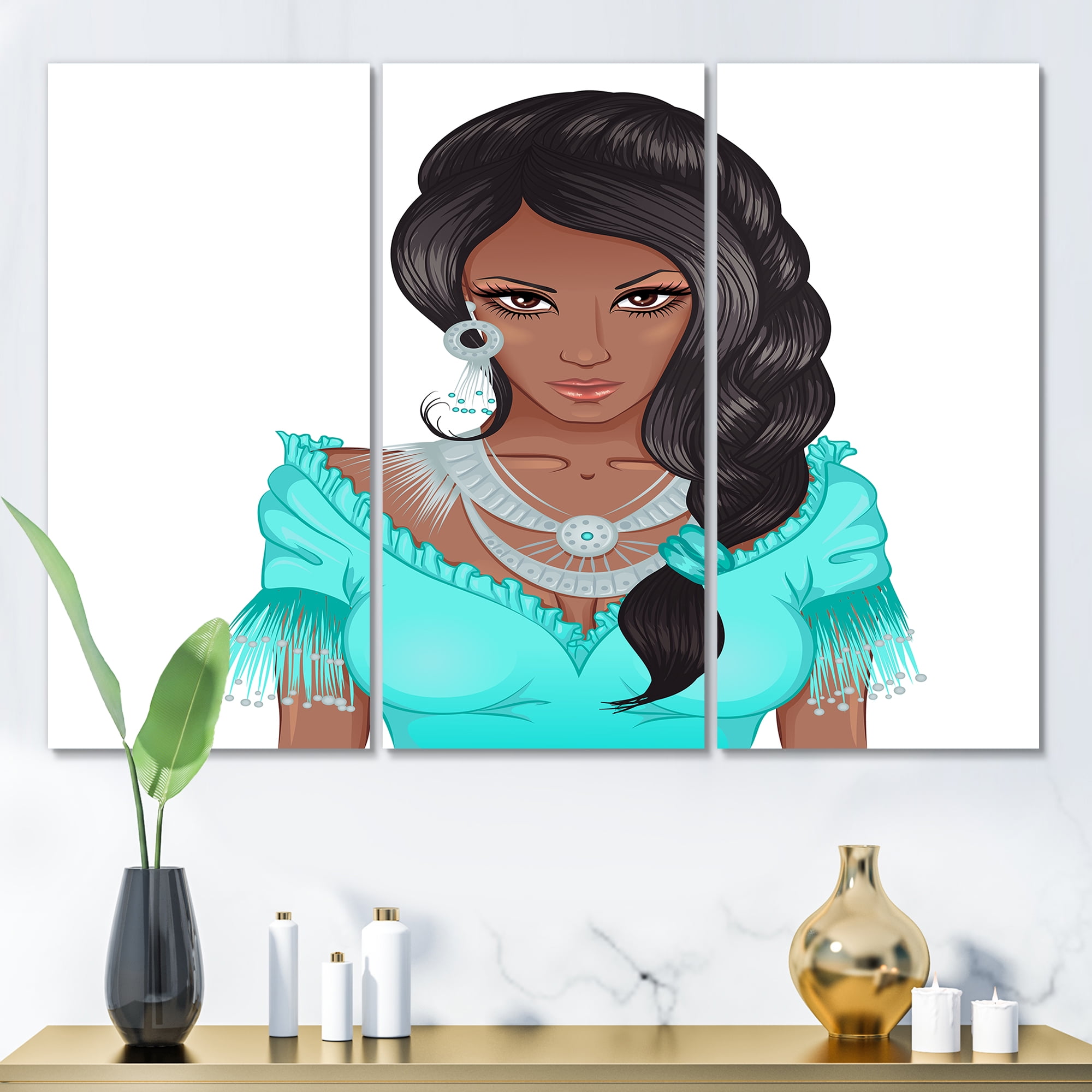 Designart ' Portrait Of Afro American Woman XVI ' Modern Canvas Wall Art Print