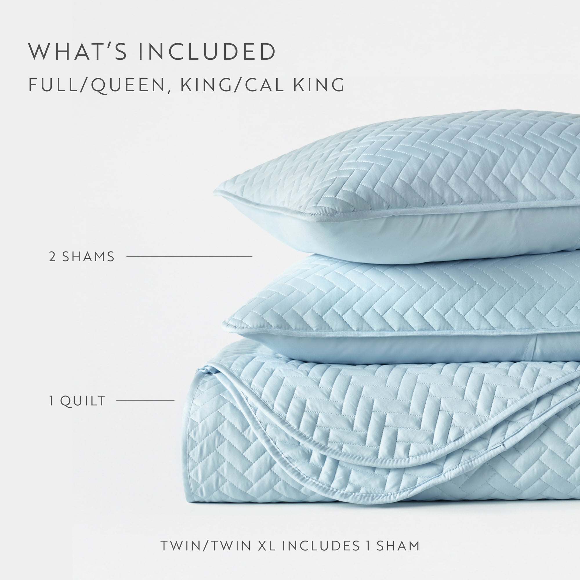 Noble Linens Pale Blue Herring Pattern Quilted Coverlet, Full/Queen