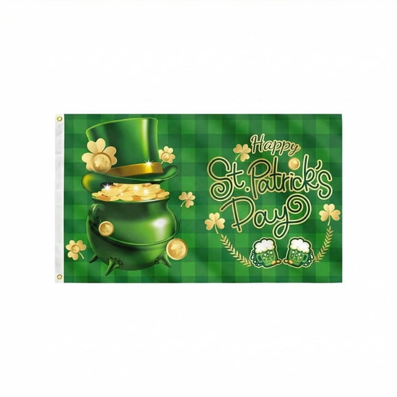 35.4x59 Inch St Patricks Day Banner Decor Flag, Irish Green Clover Pot of Gold Design, Durable Flag Fabric Party Celebration Banner, Perfect For St Patricks Day Party Home Outdoor Decor