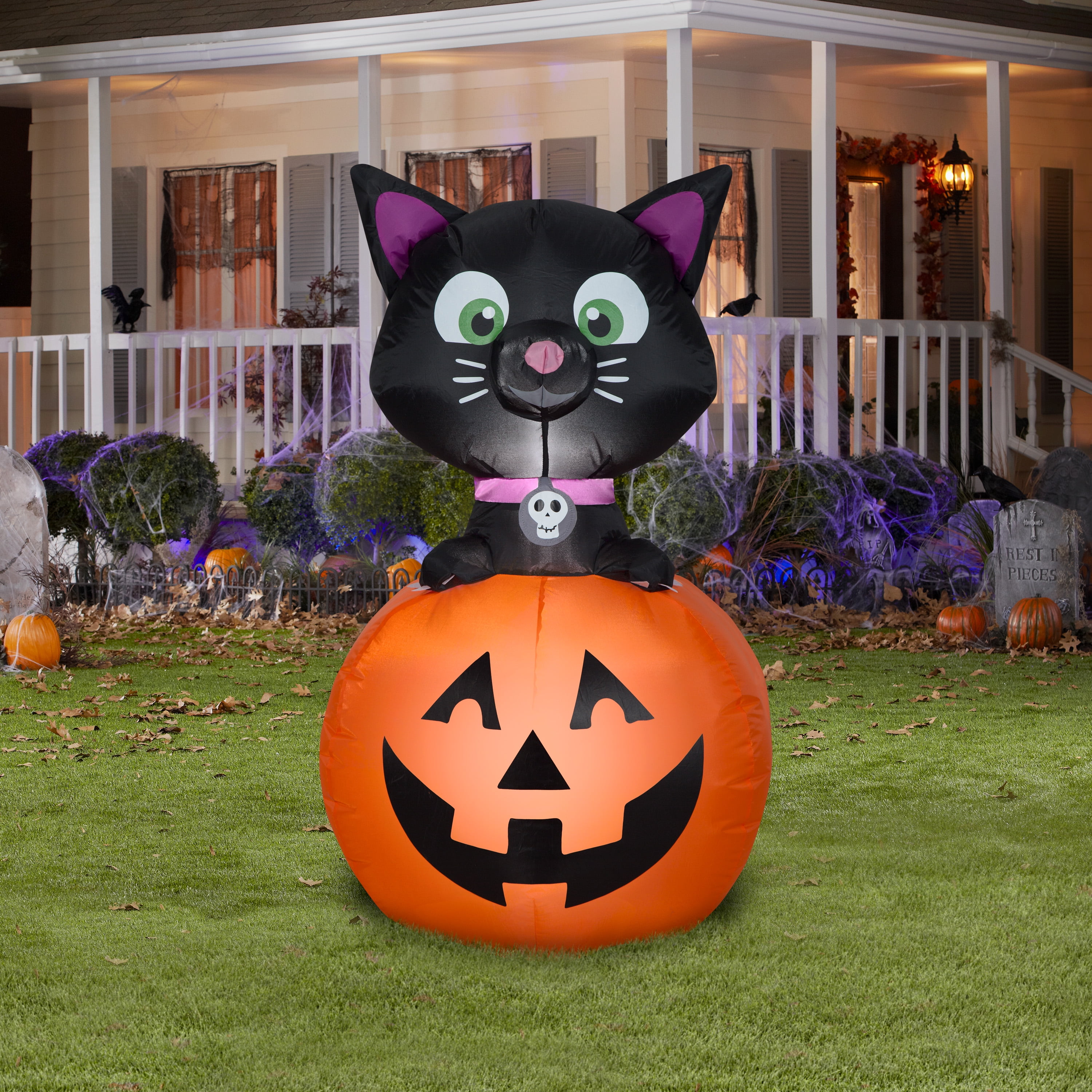 New 4' Halloween Inflatable Airblown Black Cat & a Jack O Lantern
