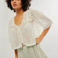 thumbnail image 3 of Women Y2K See Through Peplum Shirt Ruffle Lace Trim Buttons Tops Short Sleeve Doll Collar Babydoll Blouse White XS, 3 of 6